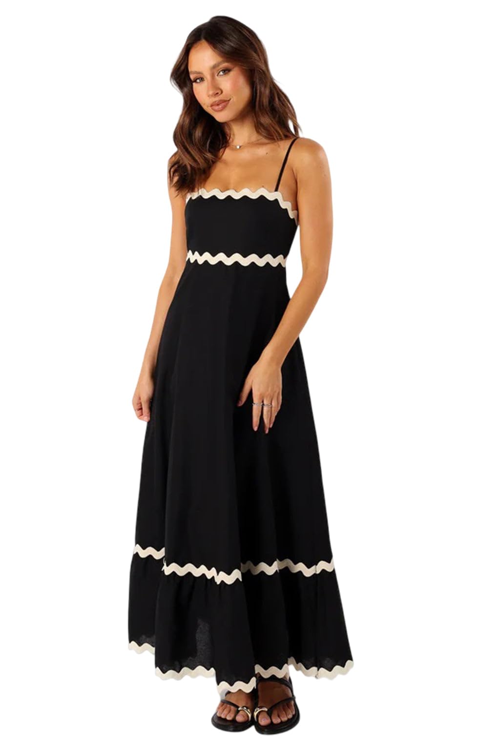 sheetal associates Women's Elegant Black and White Evening Gown|Strappy Sleeves |Spaghetti Strap Neck Line |Formal Fit & Flare Style Outfit-picture-16