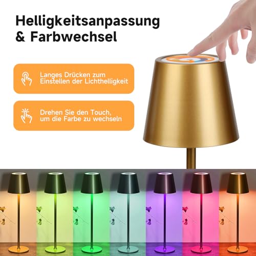 WUYOR Dimmbare Tischlampe Kabellos Wiederaufladbar LED Golden Akku 5500mAh