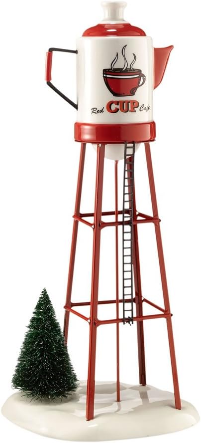 Department 56 Snow Village Red Cup Café Water Tower Accessory Figurine