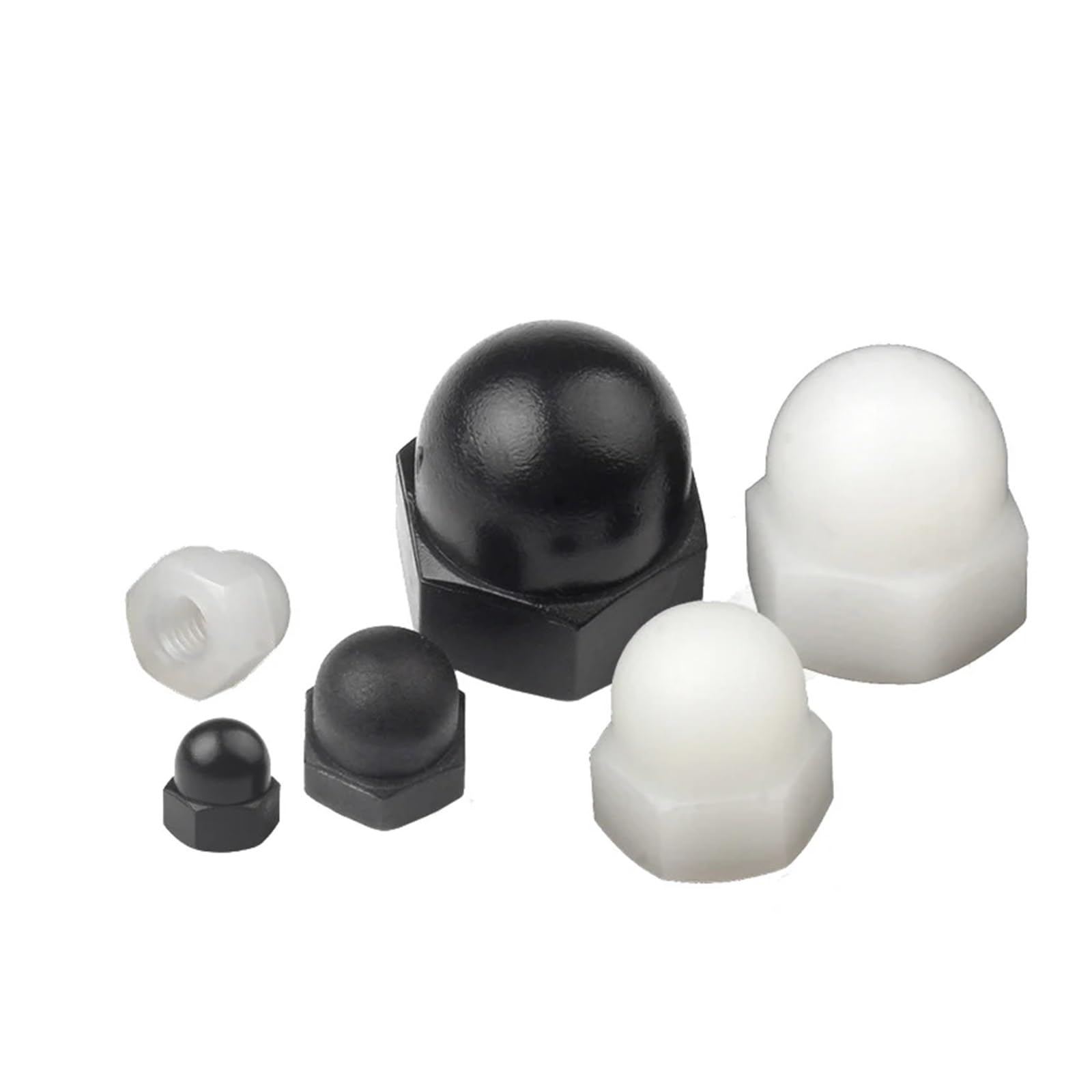 Dadi a calotta in nylon bianco/nero, dadi esagonali in plastica M3 M4 M5 M6 M8 M10 M12 M14 M16 M18 M20 for uso isolante(Black,M8 20pcs)