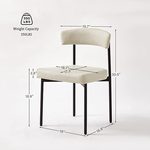 Miniatura 2 de Juego de 4 sillas de comedor de piel sintética beige, silla de cocina tapizada sin brazos, moderna silla de comedor con respaldo curvado Cuero