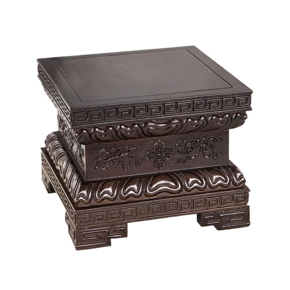 Support de vase Bonsaï ébène birene, socle carré sculpté main haut de gamme taille L