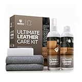 RESTOREM Ultimate Leather Care Kit - 250ml Leather Cleaner & Conditioner - Includes 2 x Microfibre Cloths & Sponge - Sofa, Car Seat & Upholstery Cleaner - Furniture & Chair Restoration Kit