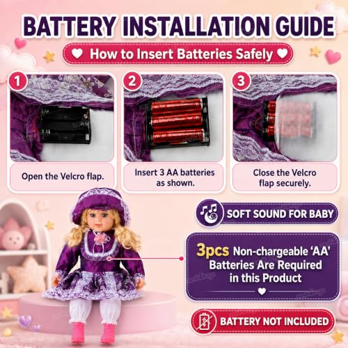 Image of Zest 4 Toyz Musical Doll Singing Rhyming Soft Stuffed Push Touch Sensors Doll Toy for Baby Girl - Purple