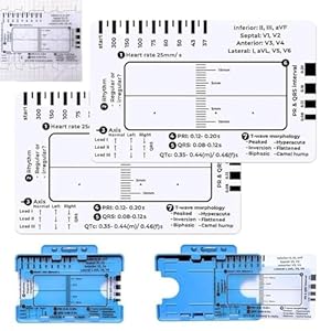 2PCS ECG 7 Step Ruler, Plastic Ruler for ECG/EKG Interpretation, Transparent EKG Calipers
