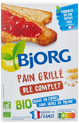 BJORG - Pain Grillé Au Blé Complet Bio - Sans Huile De Palme - Source De Fibres - 250 G, L'emballage Peut Varier