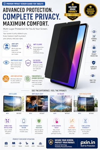 Image of Pxin 360 Pro Privacy Screen guard compatible with OPPO Pad Mini | Anti Glare | Anti UV | Anti Blue | Anti Reflection | Privacy Filter | Unbreakable Build