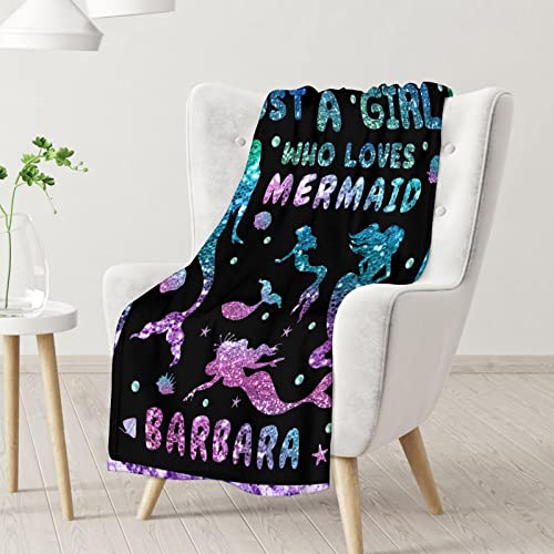 Mercuryelf Custom Mermaid Throw Blanket - Soft, Fuzzy & Warm - 50x60 Inches Flannel Blankets for Living Room, Sofa - Black Cute Throws Gift for Teens