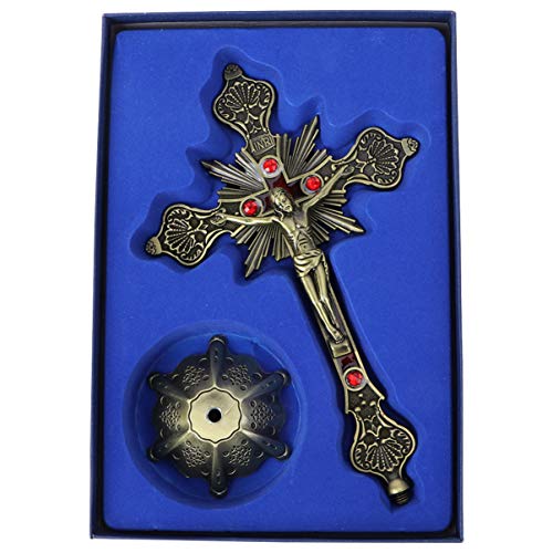 CLISPEED Jesus Cruz Estatueta Ornamento Artístico Cristo Cruz Tom Em Pé Estátua Crucifixo Decoração