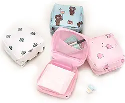 Pacote com 2 bolsas à prova d'água para menstruação – Mini absorvente sanitário e suporte de tampão, kit de primeira menstruação, bolsa de viagem à prova de vazamento, 2 peças