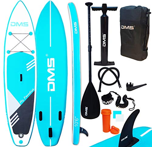 DMSu00ae Aufblasbare SUP Board Set Stand Up Paddle Board 320x76x15cm 10.6' Premium Surfboard 3 Finnen Wassersport Komplettes Zubehör 130kg Alu-Paddel Transporttasche SUP-320