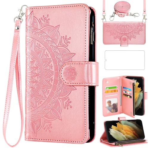Coque Samsung S21 Ultra 5G Asuwish - Étui portefeuille mandala avec verre trempé