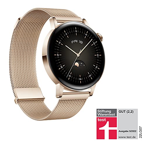 HUAWEI WATCH GT 3 42 mm Smartwatch, lange Akkulaufzeit, ganztägige SpO2-Überwachung, KI-Lauftrainer, genaue Herzfrequenzüberwachung, 100+ Trainingsmodi, Hellgold, 30 Monate Garantie - Image 3