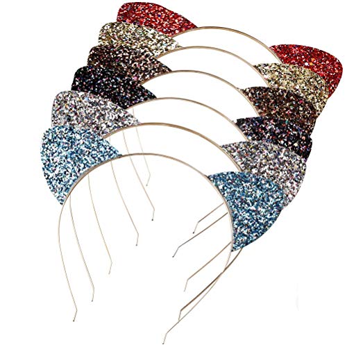 SUMAJU 6 Pieces Cat Ears Headband, Cute Cat Ears Glitter Cat Ears Shiny Hair Hoops Party Cute Hairband for Women Girls Daily Wearing
