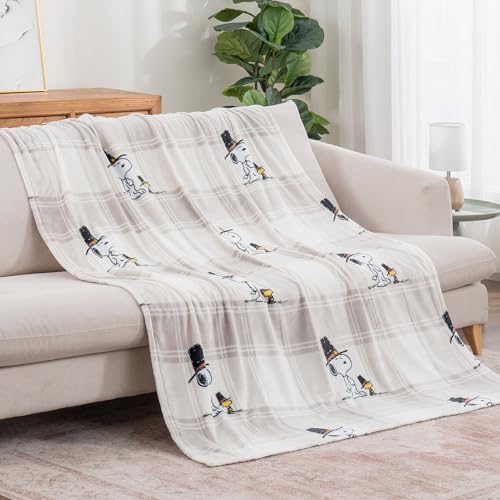 Image of Berkshire Blanket Peanuts VelvetLoft Cute Character Snoopy Plush Throw Blanket,Lakeside Plaid Harvest Snoopy and Woodstock Grey,Throw 55 in x 70 in (Official Peanuts Product)
