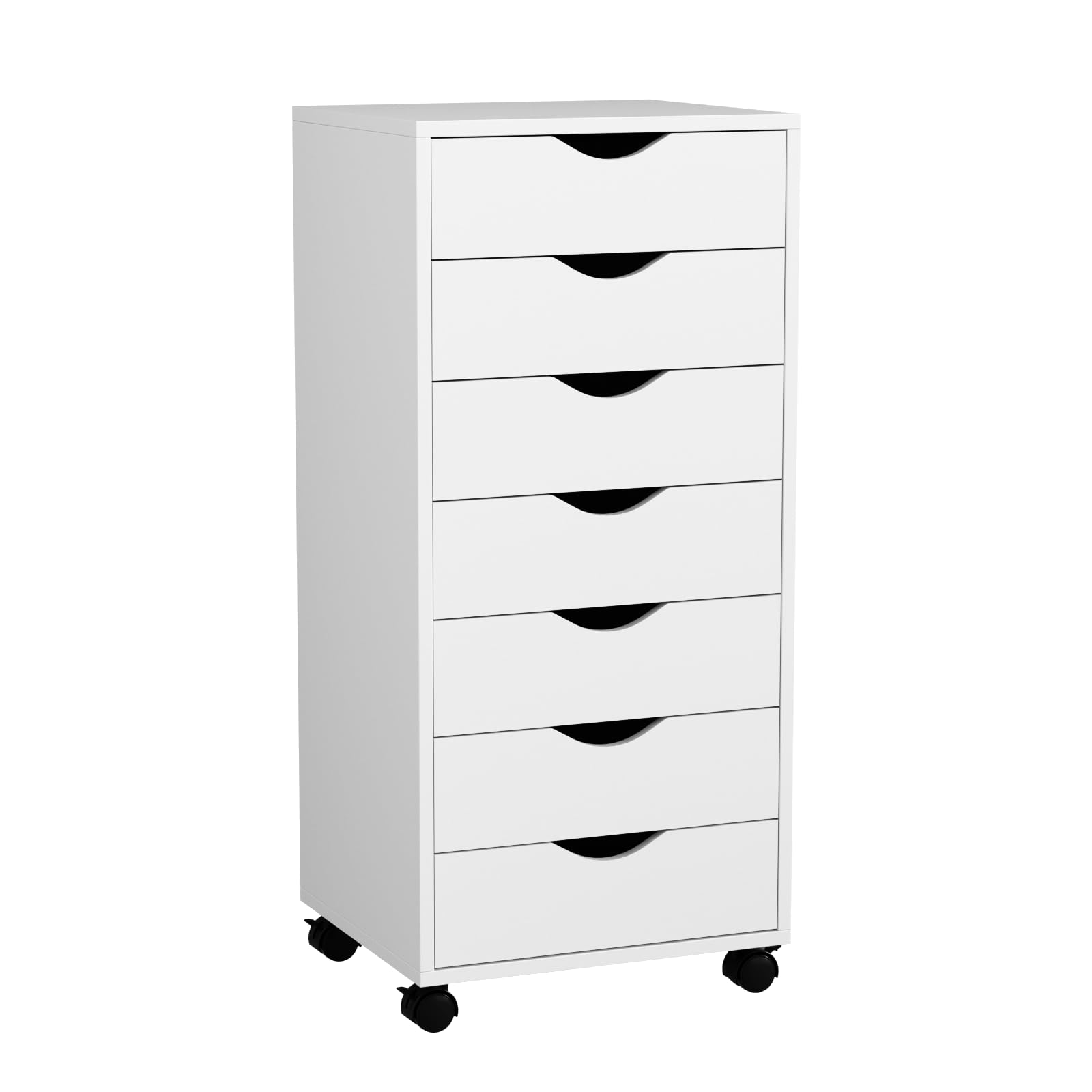 VOWNER Cajonera con 7 cajones, armario móvil debajo del escritorio, armario de cajones estrecho, contenedor de oficina con 4 ruedas, mesa de impresora para hogar y oficina, 35 x 40 x 87 cm (blanco)