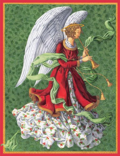 Entertaining with Caspari Angel with Trumpet Christmas Cards with Unlined Envelopes, Box of 16
