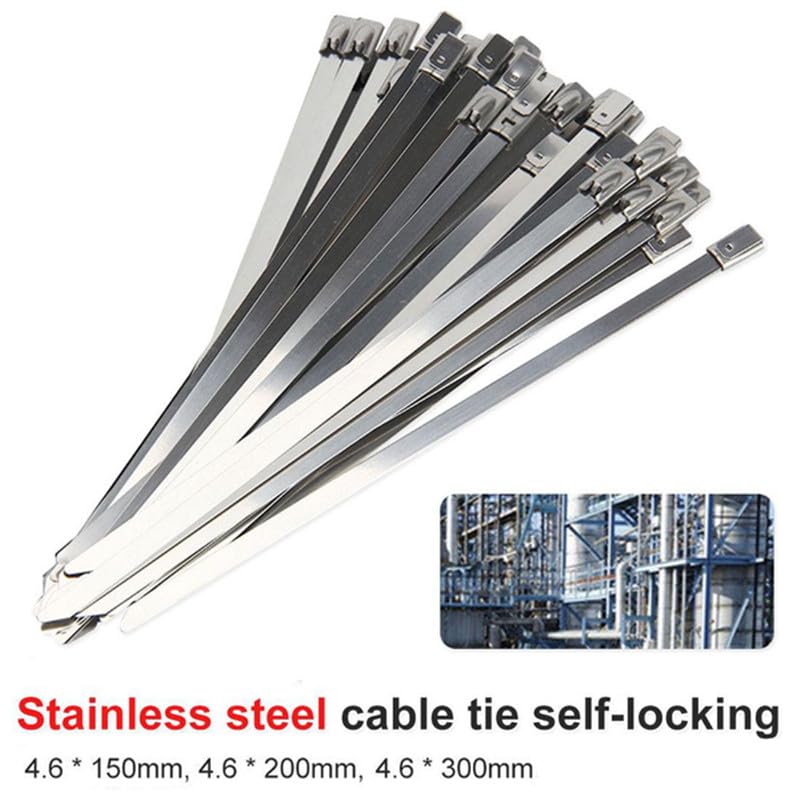 Fascetta stringicavo 100 pezzi Fascette stringicavo in acciaio inox con chiusura a zip in metallo Fascette stringicavo multiuso con chiusura a zip Fascette stringicavo (Colore: 100 pezzi 300 mm)