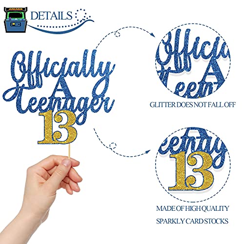 Image of FestikoGlitter Officially A Teenager 13 Cake Topper / 13th Birthday Cake Decor /Happy 13th Birthday Cake Supplies for Boy and Girl - Blue & Gold