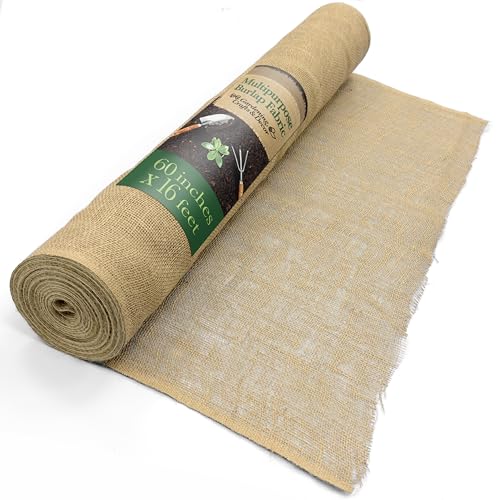 Burloptuous 60' x 16 Feet Gardening Burlap Fabric Roll - Tree Wrap, Weed Barrier, Erosion Control, Aisle Runner, Multipurpose Natural Fabric, High Density Jute Fiber Material