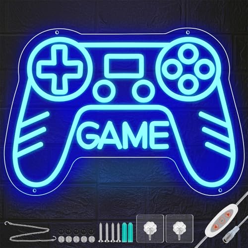 Neon Gamer Sign, Bedroom Gaming Neon Sign, Boys Room Gamepad Shape Neon Sign, 10 Levels of Adjustable Brightness, Perfect Gamer Gift for Teens and Children