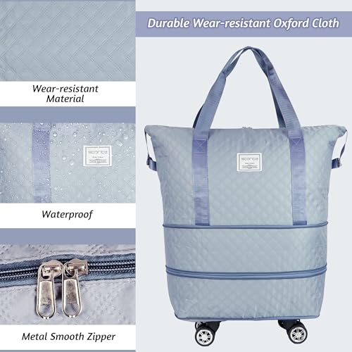 Image of Storite Nylon 40 Cm Expandable Travel Duffle Bag for Women Luggage Bag with Wheels Waterproof Foldable Bag with Rolling Detachable Wheels- (Blue - 40 x 22 x 56 cm)