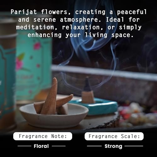 Image of Nyassa Parijat Highly Scented Incense Cone | Parijat Fragrance | Pure Long-Lasting Dhoop Cones for Pooja, Meditation, Home Fragrance | 40 Dhoop Cones in Tin Box (100g)