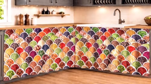 Image of Under Sink & Counter Curtain for Modular Kitchen - Printed Fabric Rod Pocket Hanging Skirt, Washable Under-Counter Cover, Pack of 2 Panels (Each Panel: 150 x 70 cm) (Masala)