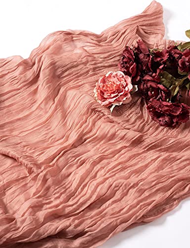Dloapesy Semi-Sheer Table Runner Cheesecloth Gauze Cheesecloth Tablecloth Boho Rustic Table Cover for Kitchen Dining Room Bridal Shower Wedding Party Supplies (Dusty Pink - Image 3