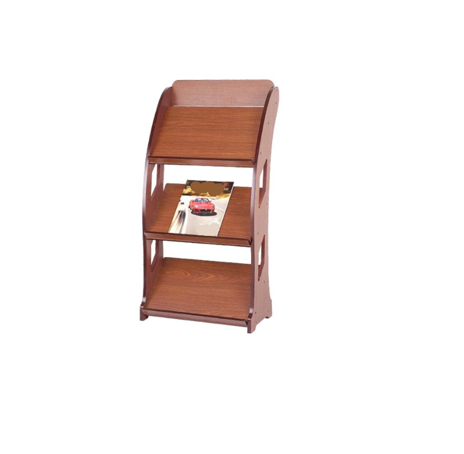 Ptasccne 3-Layer Wooden Magazine Rack Floor Standing Brochure Magazine Holder for Exhibitions Offices Library magazine rack