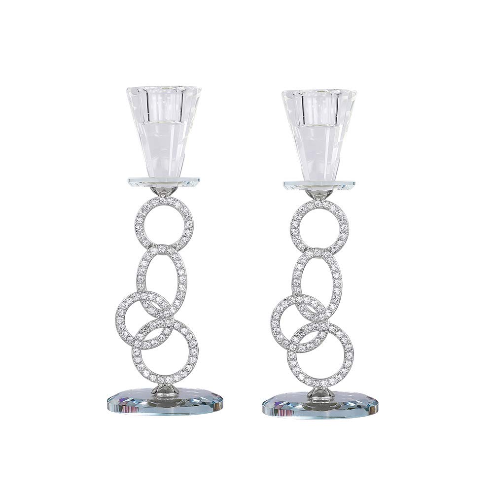 HanjueClear K9 Crystal Glass Taper Candle Holder, Crystal Candle Stand,Taper Candle Holder, for Coffee Dining Table, Wedding Gifts,Christmas ,Halloween, Home Decoration, 2 Pieces a Set (Silver) ZX020