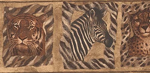 Concord Wallcovering Decorative Kids Room Wallpaper Border Featuring Jungle Animals - Tiger Zebra Giraffe Cheetah, Colors Beige Brown Colors, Size 7 Inch By 15 Feet Na016121B #TOP2