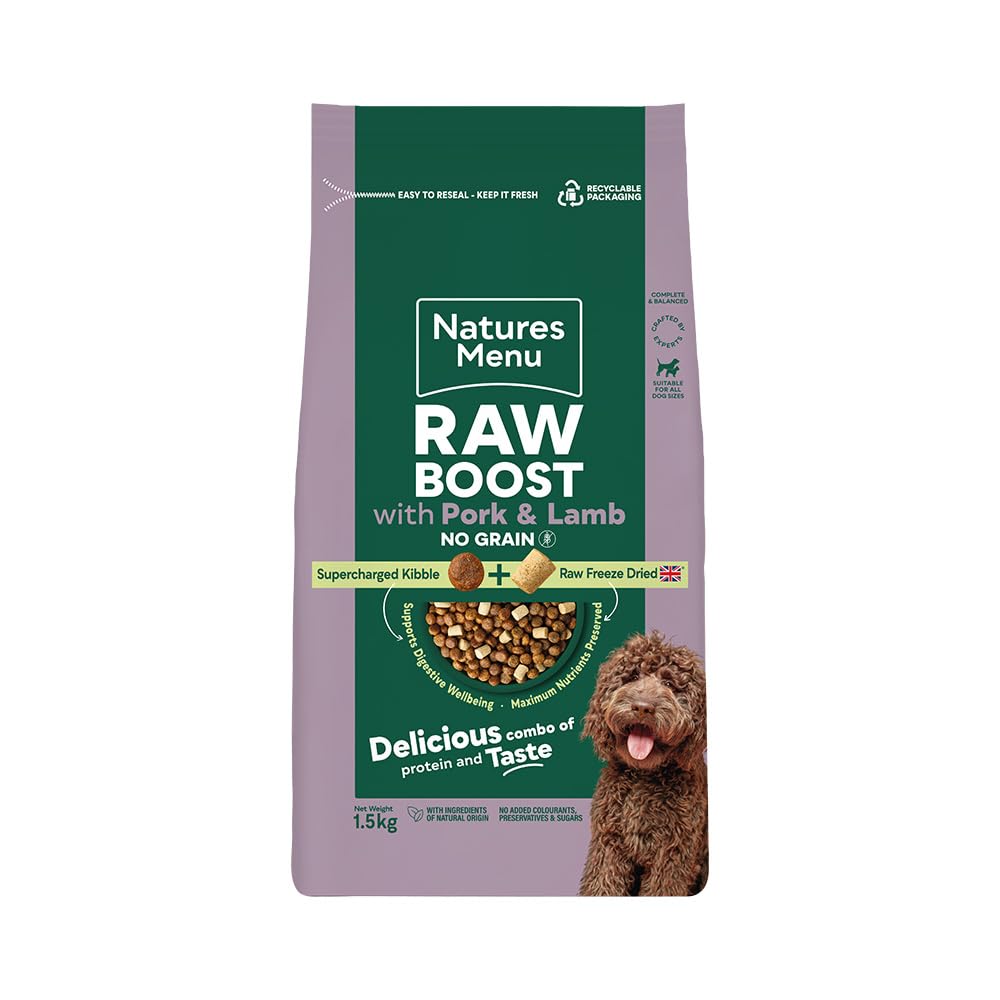 Natures Menu Raw boost No Grain Dry Food for Dogs with Pork and Lamb - 1,5kg