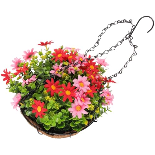 Alipis Hängender Eisen Blumenkorb für Zuhause und Garten Dekorativer Rattan Stil Pflanzkorb Wetterfester Outdoor Blumentopf für Balkon und Wohnzimmer Stilvolle Pflanzenampel zur