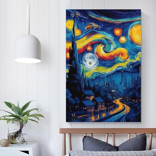 Poster City Blue Art deco murale grand format pour habiller un mur de salon
