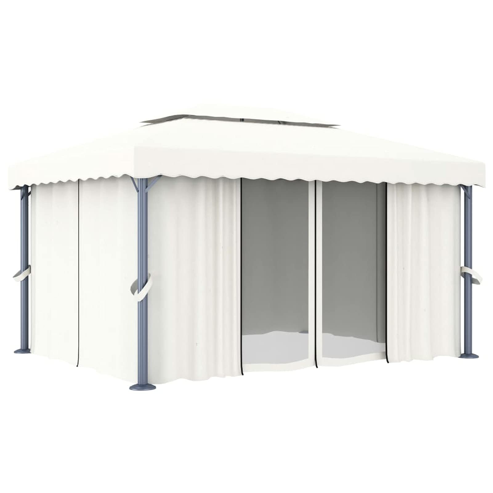 Gazebo con Tende e Stringa di Luci LED 4x3 m Bianco Crema,Gazebo,Impermeabile,Anti UV,Gazebo da Giardino,Gazebo Esterno-3070353