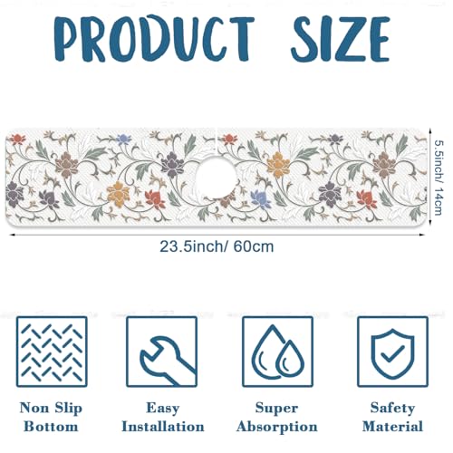 Tapis absorbant pour robinet d'évier en céramique aspect 60x14 cm