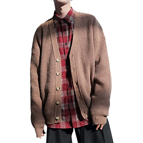 Cardigan en tricot pour homme marron café en taille M à manches longues