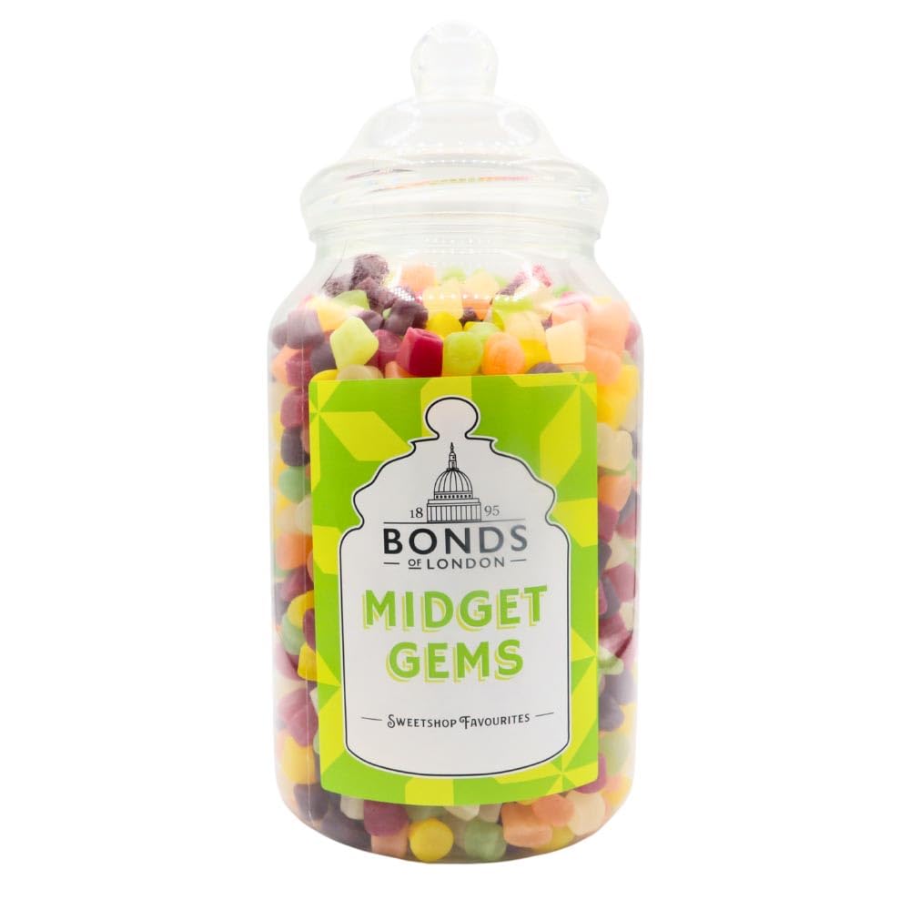 Bonds of London Midget Gems Jar, Fruit Flavoured Retro Gummy Gift Sweets, 2.5 Kg (Pack of 1)