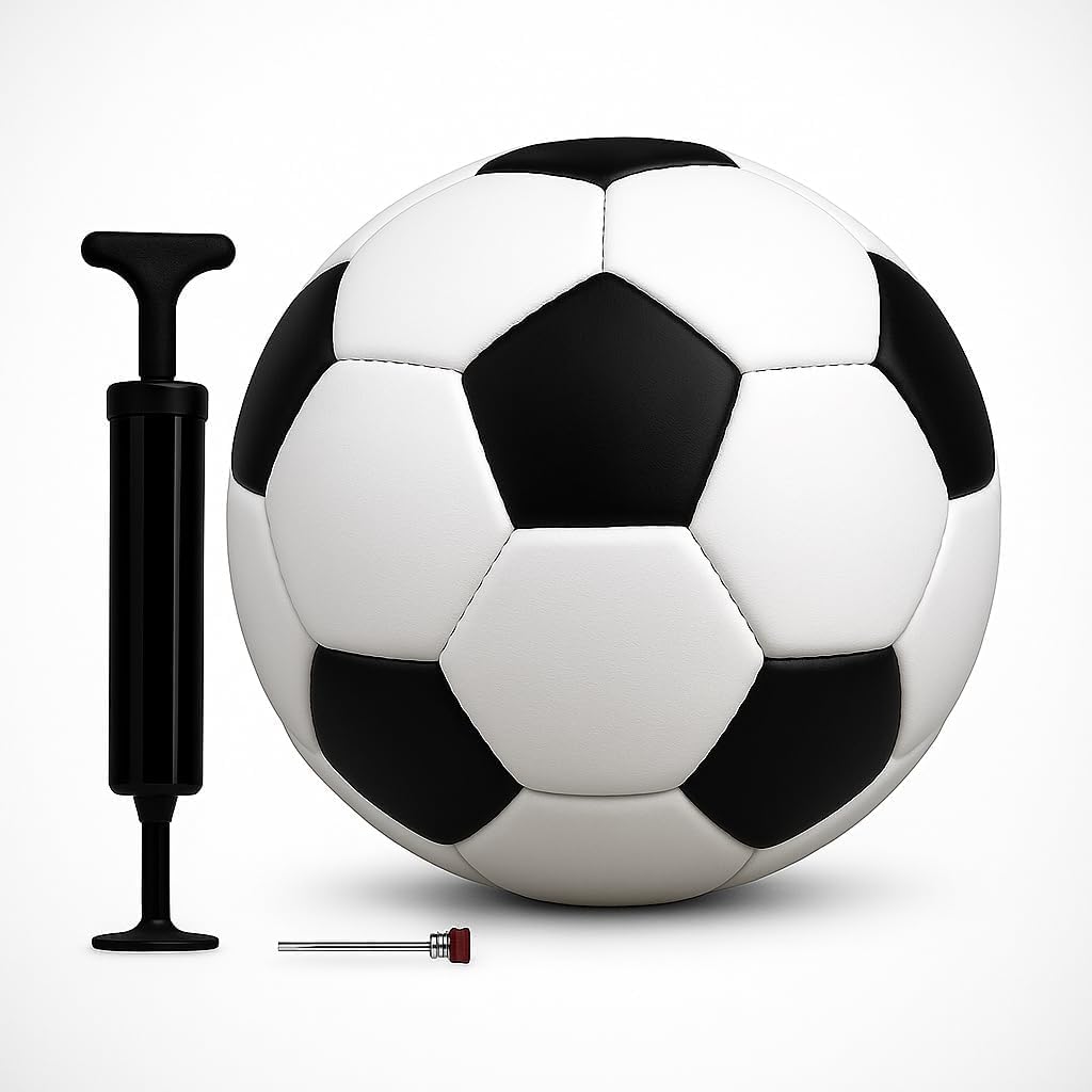 DAFFED Black&White Football with Pump (Size-5, Soccer) Pack of 1 with pin