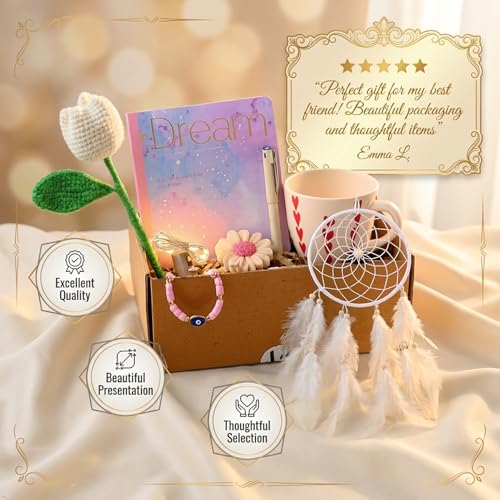 Image of The Urban Artistic Rakhi Gift Hamper for Sister, Birthday Gift, Unique Gift Items, Dreamcatcher, Daisy Candle, Ceramic Handpainted Cup, White Tulip Flower, A5 Notebook(Set of 7 Gifts)