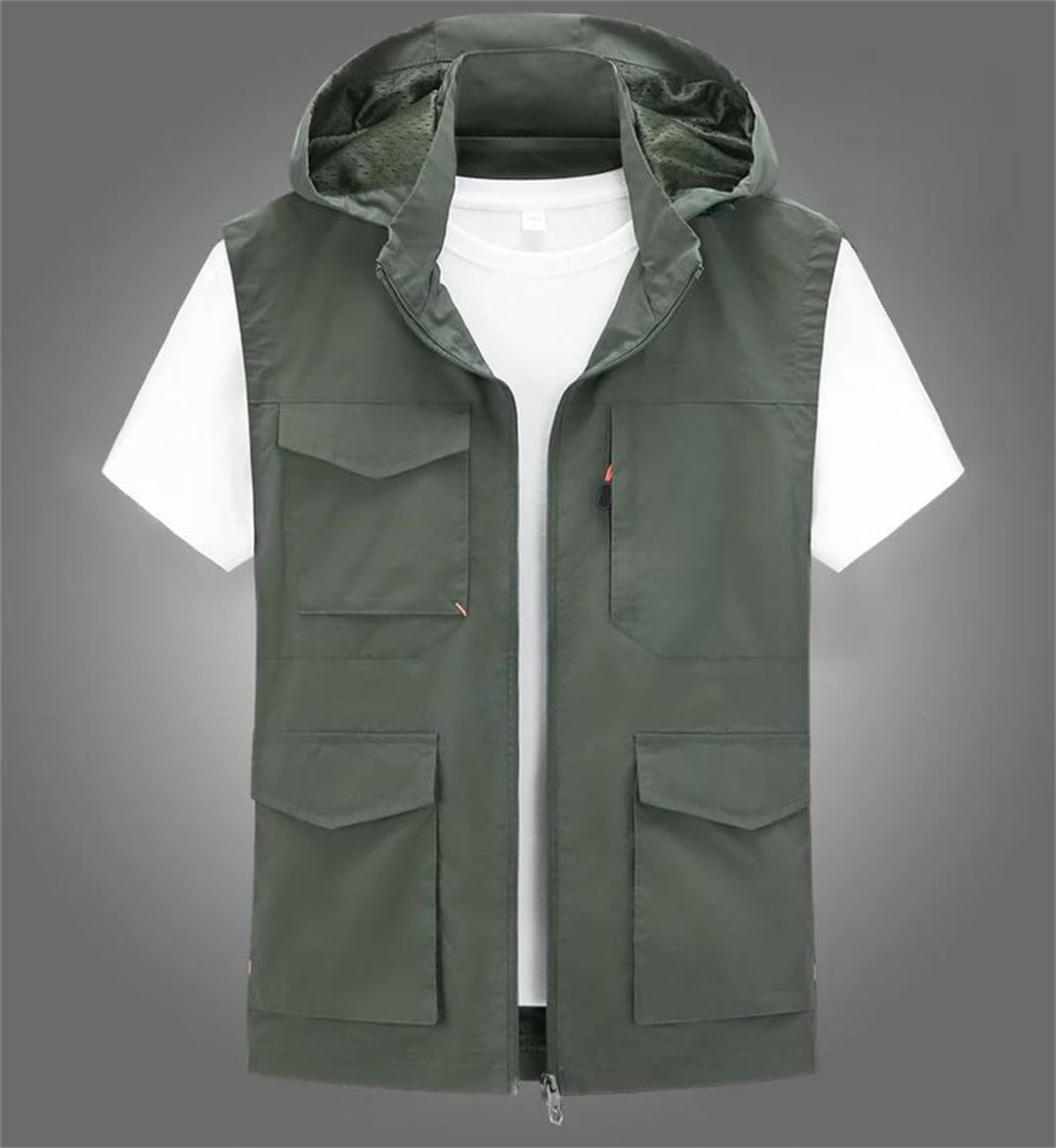 Chaleco para hombre, impermeable, transpirable, para pesca, sin mangas, con capucha, para hombre