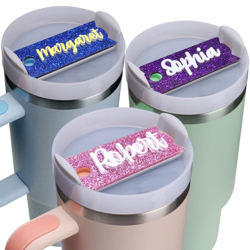 Personalized Stanley Cup Name Plate for Lid,Sparkling Stanley Name Tag 40 30 20 Oz,Gilttering Custom Nameplate for Stanley Tumbler,Customizable Stanley Cup Accessories