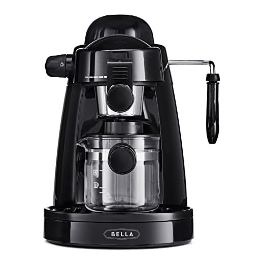 BELLA (13683) Personal Espresso Maker with Steam Wand, Glass Decanter & Permanent Filter, Black