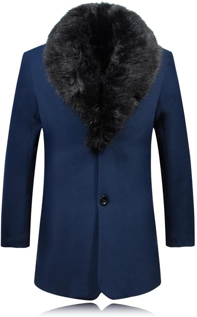 Haitpant Winter Woolen Coat Men Fur Collar Warm Trench Overcoat Male Wool Blend Mid Long Jacket
