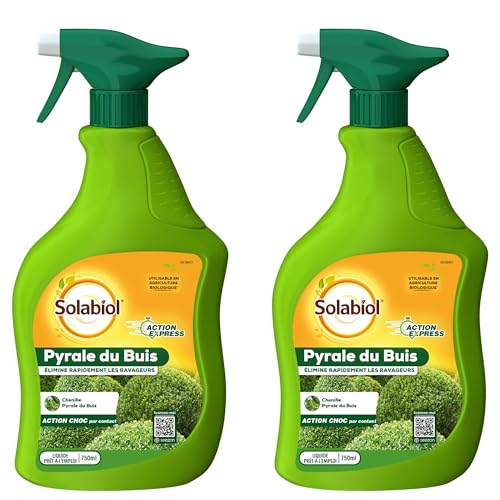 SOLABIOL 2 Traitements Pyrale du Buis - A base d'Huile De Colza & Pyrèthre - Action Rapide Sur Larves et Chenilles - Prêt à l’Emploi - 2x750ml - Utilisable En Agriculture Biologique SOPYRPAL750NX2