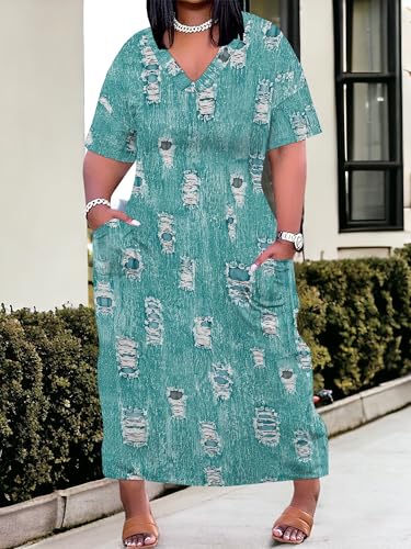 Image of PinkPatty Women's Oversize V Neck Short Sleeve Maxi Dress with Pockets