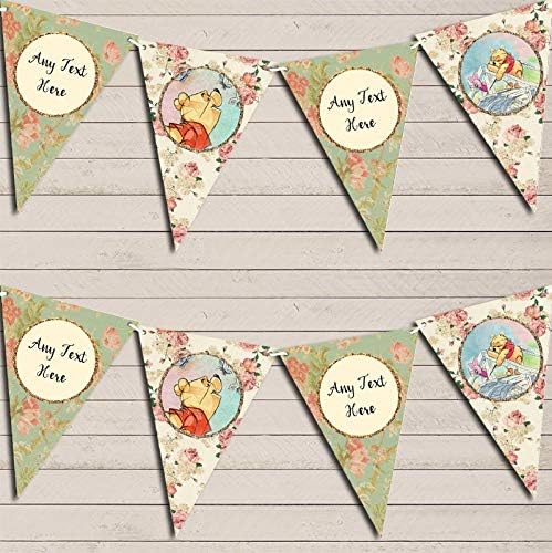 Winnie The Pooh Personalised Triangular Banner Garland, Red, Yellow, Cardboard, Paper, Silk, Ribbon, Party Banner
