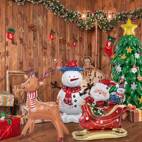 Image of Merry Christmas Party Decorations : Christmas Party Supplies with Santa Claus, Snowman, & Christmas Tree Balloons for Festive Holiday Celebrations