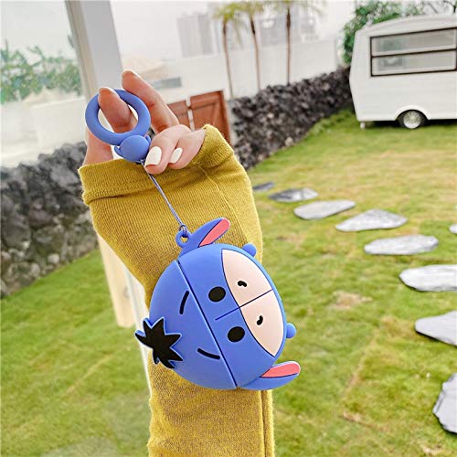 Ultra Thick Soft Silicone Case with Finger Ring Holder for Apple AirPods Pro 2019 Generation Blue Donkey Eeyore Anime Animal 3D Character Adorable Cute Lovely Fun Funny Women Girls Boys Protective
